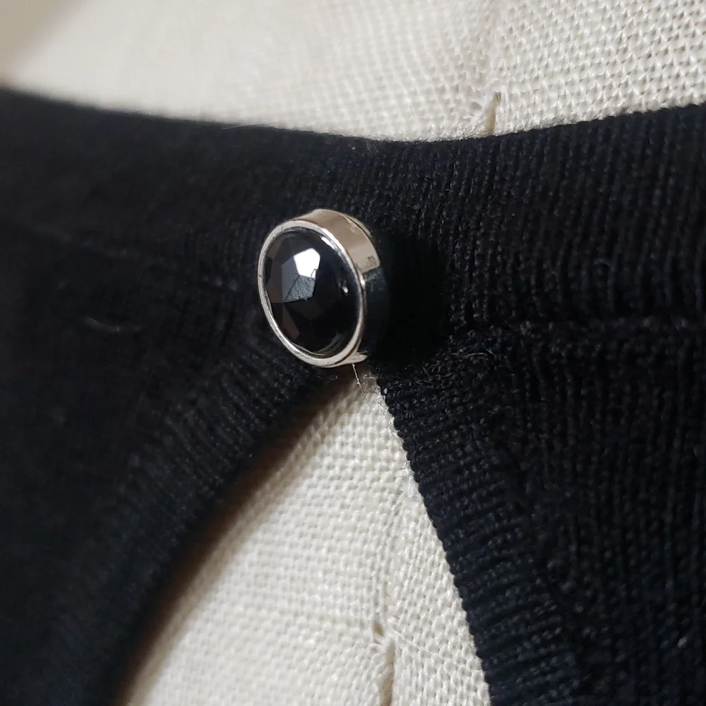 White House Black Market Black Crystal Horse Sweater Jewel Neck Keyhole XS S - Picture 13 of 14